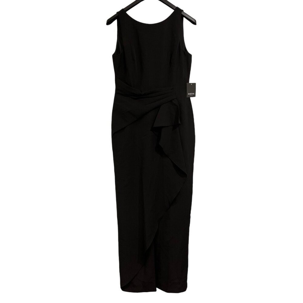 Marina Jumpsuit Womens 10 Black Wide Leg Cascade Ruffle Bodice Event Cocktail