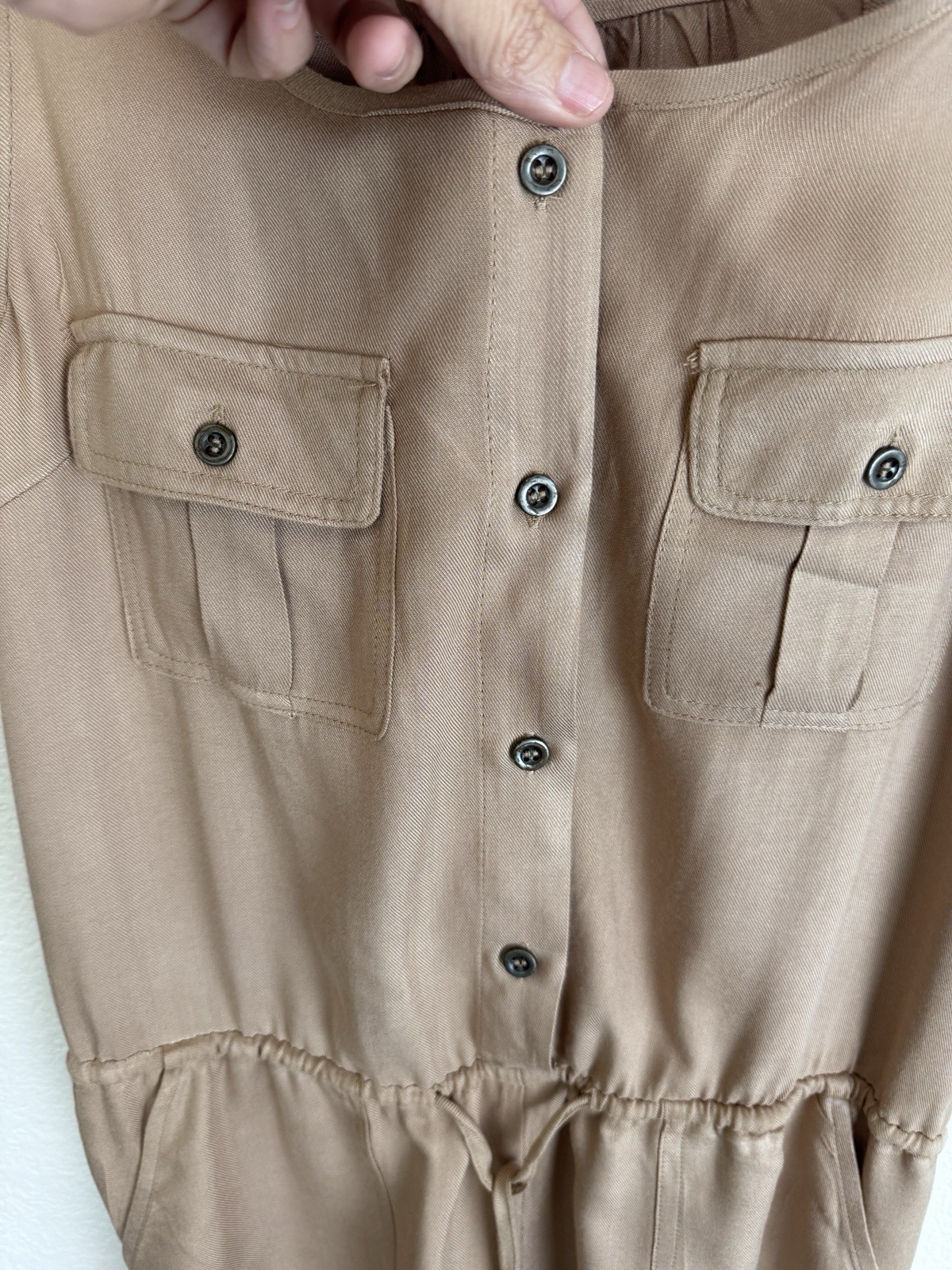 Iris Sleeveless Drawstring Utility Romper in Khaki Size M