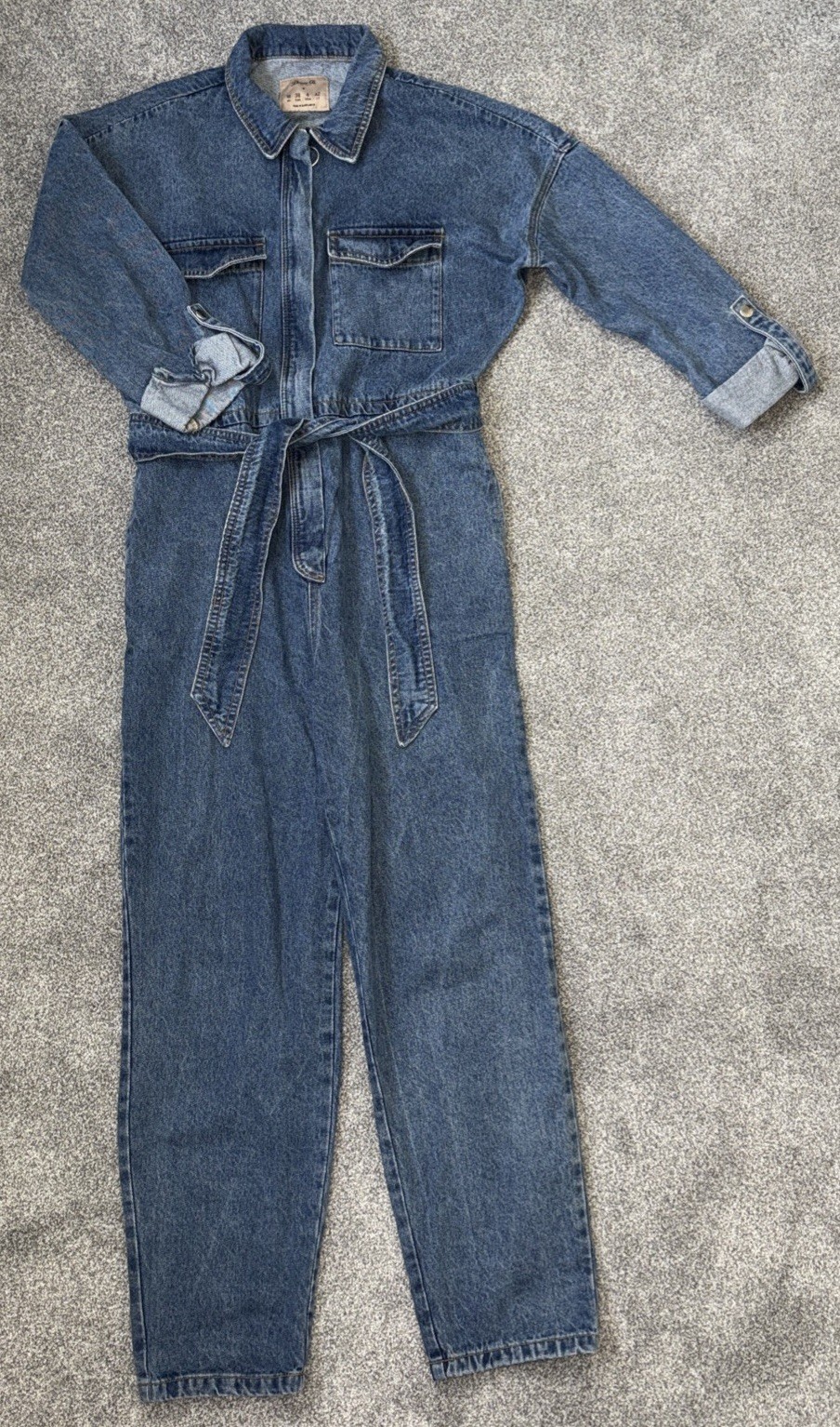 PRIMARK DENIM CO. DARK DENIM CONTRAST STITCH O RING LONG SLEEVE JUMPSUIT SIZE 10