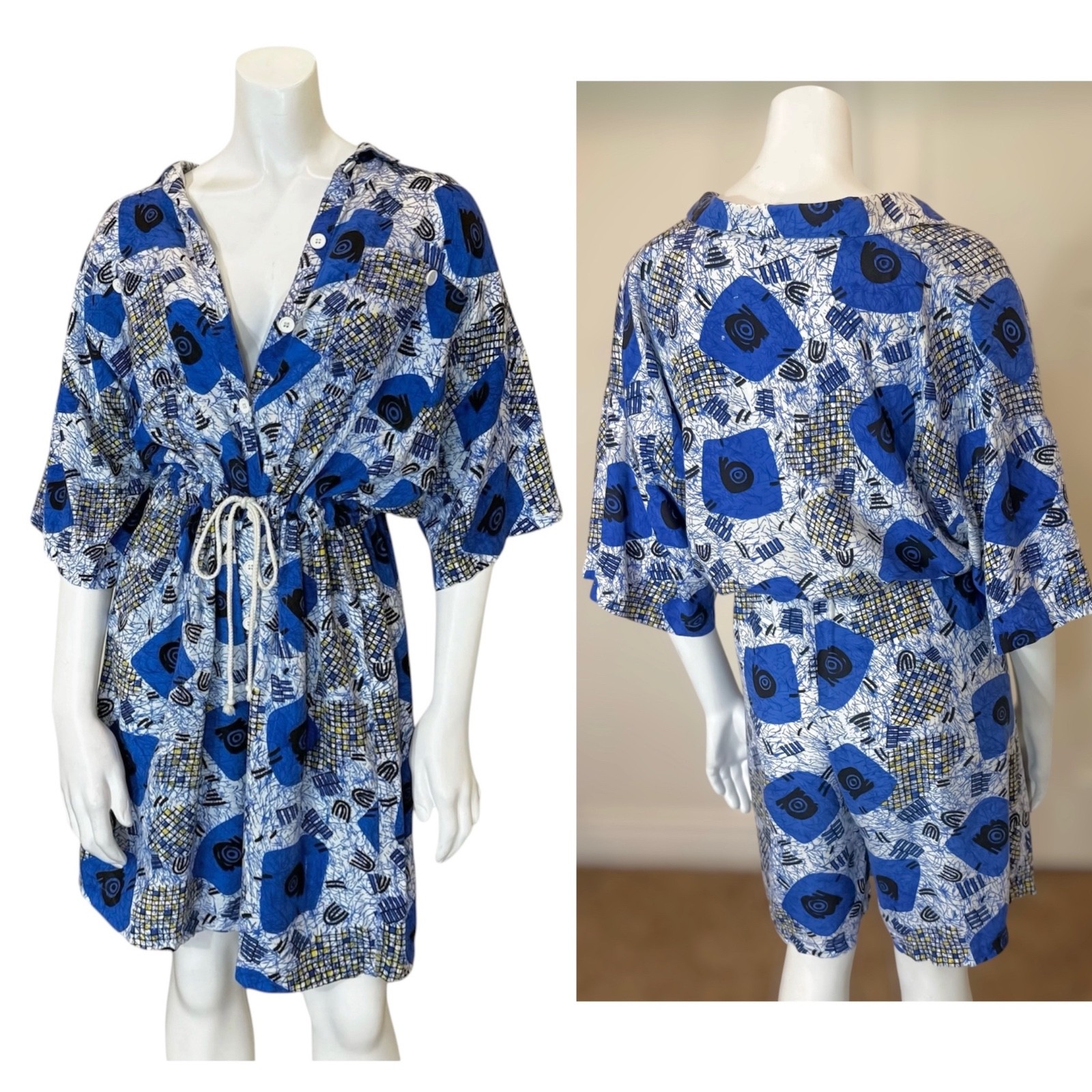 Vintage 80’s GEOMETRIC PRINT ROMPER M Jumpsuit Playsuit Festival Retro Beach Sun