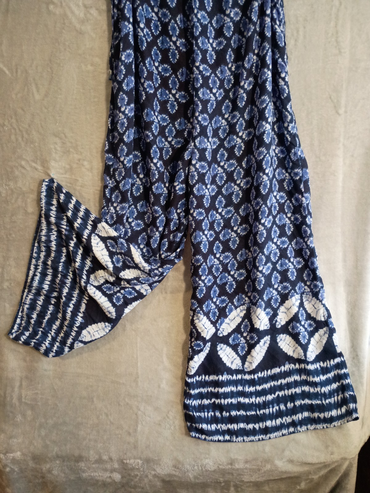 Anthropologie Bristol Wide Leg Jumpsuit Ikat Blue Sz S Flowy Boho Coastal-core