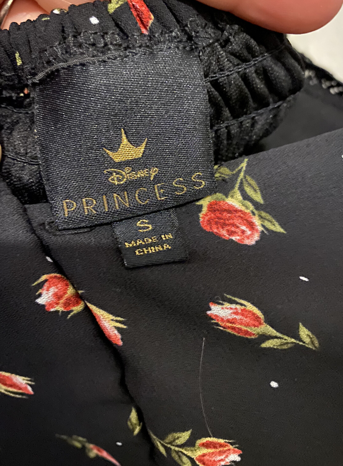 Disney Princess Size Small Shorts Romper, Black with Roses, Long Sleeve