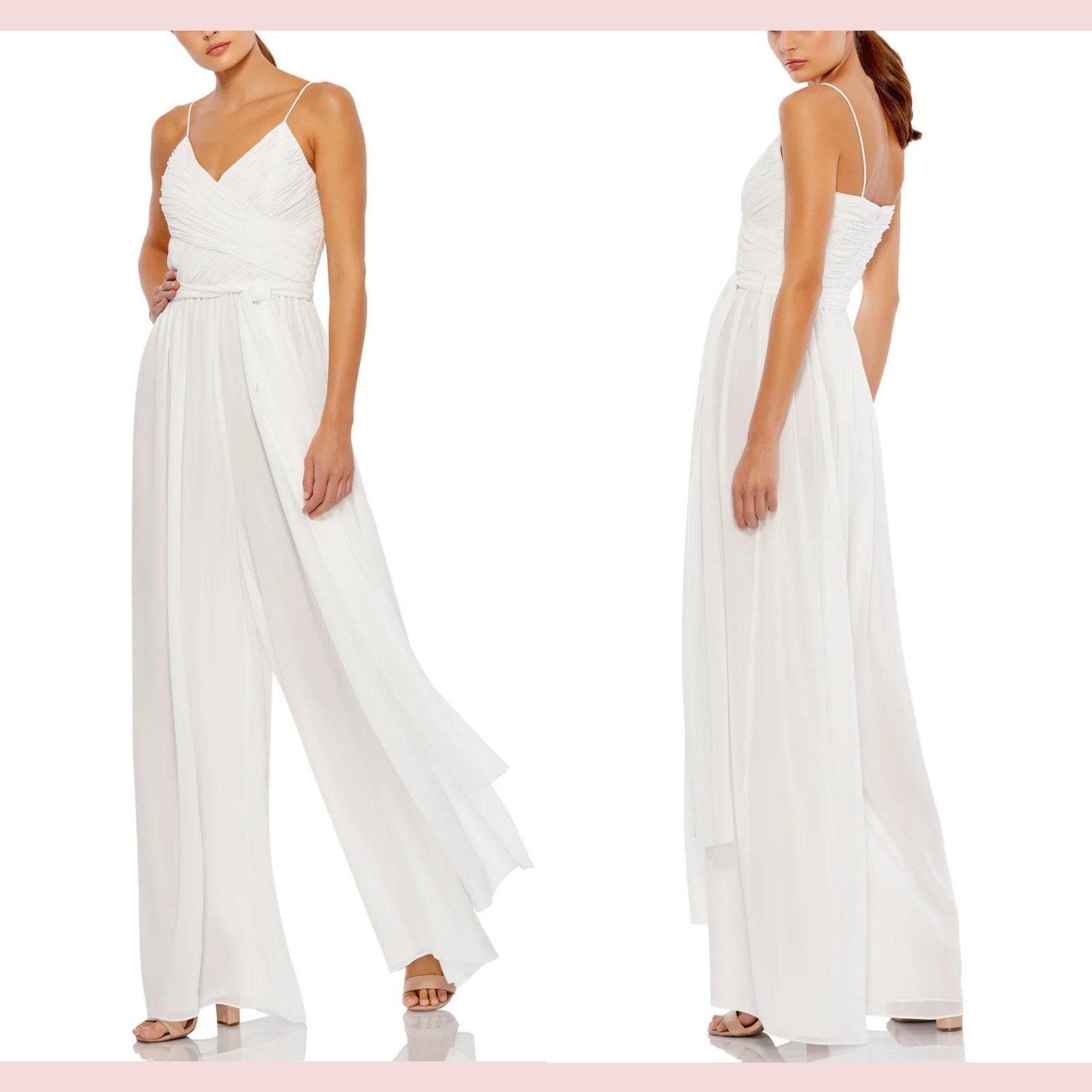 NWT $338 IEENA for Mac Duggal [ XL ] Pleated Wide Leg Jumpsuit in White #G1071