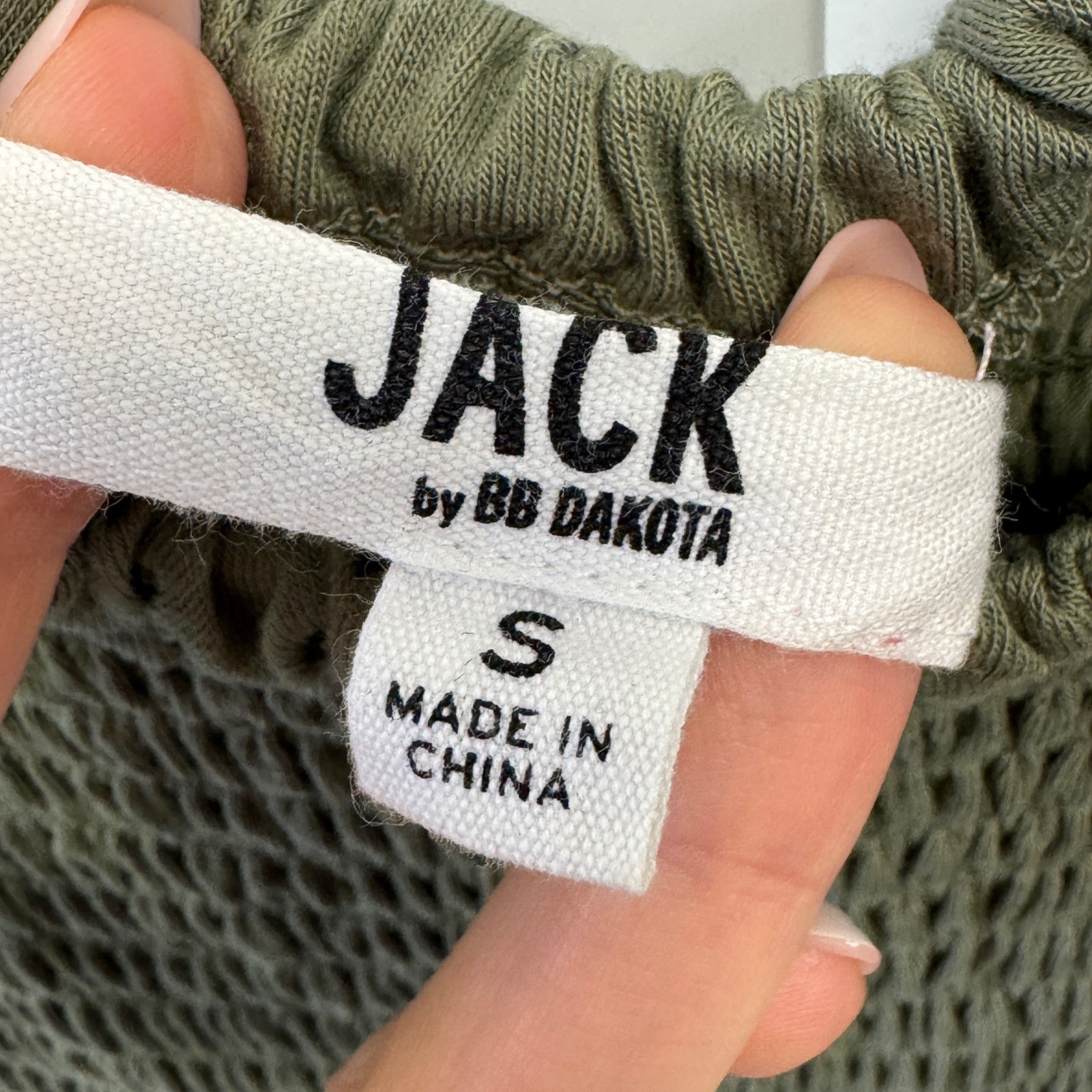 Jack by BB Dakota Olive Green Smocked Wide Leg Jumpsuit Small JJ108177