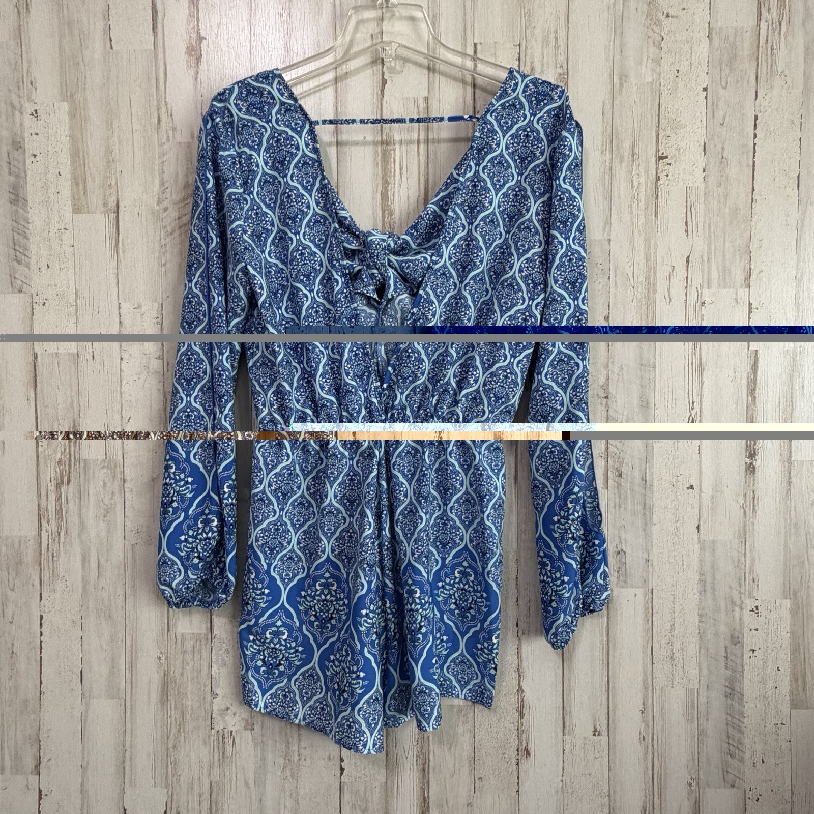 Gianni Bini Romper M Slit Long Sleeve Elastic Waist Tie Front Summer Festival