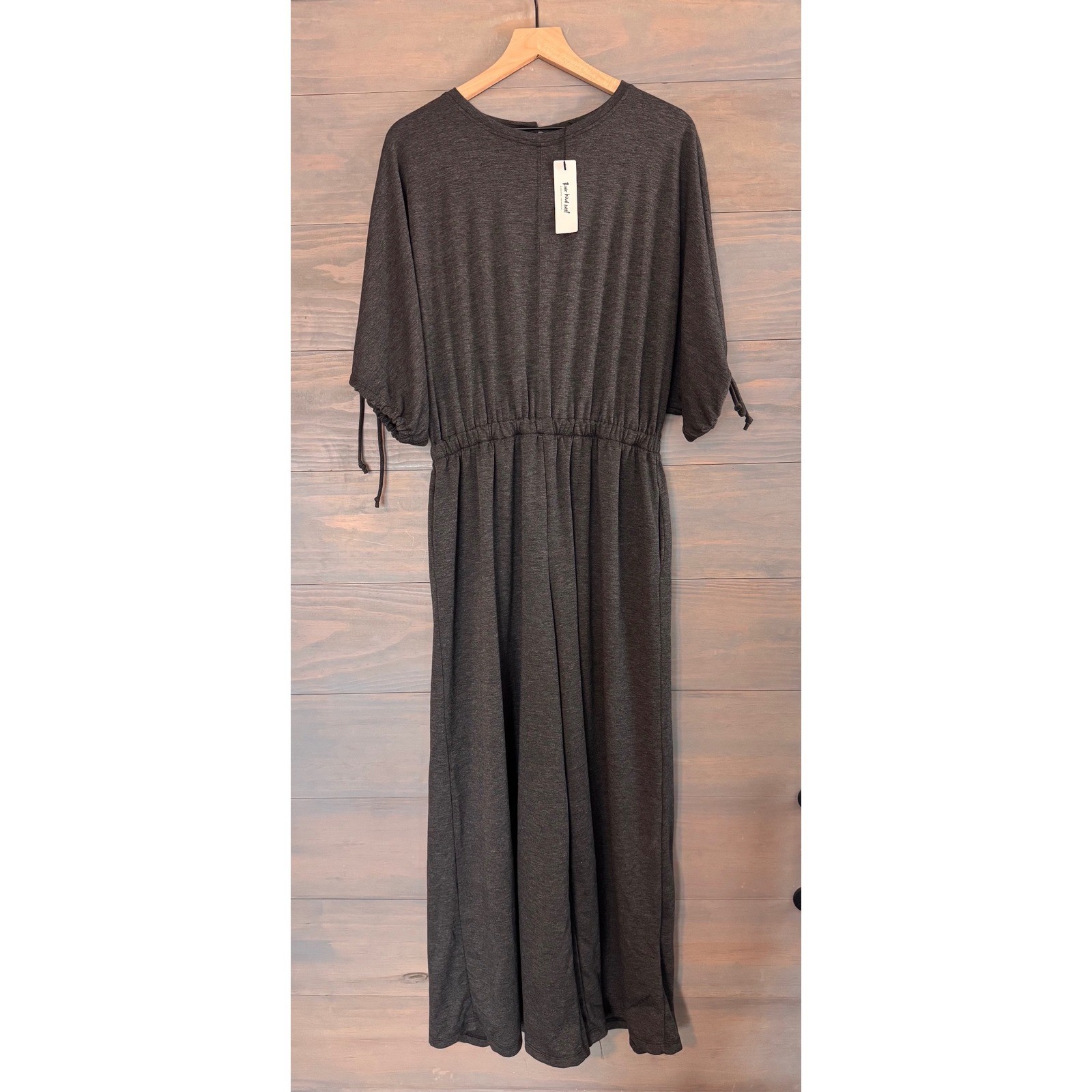 Three Bird Nest Carolina Comfy Wide Leg Jumpsuit Charcoal Gray Boho Large NWT