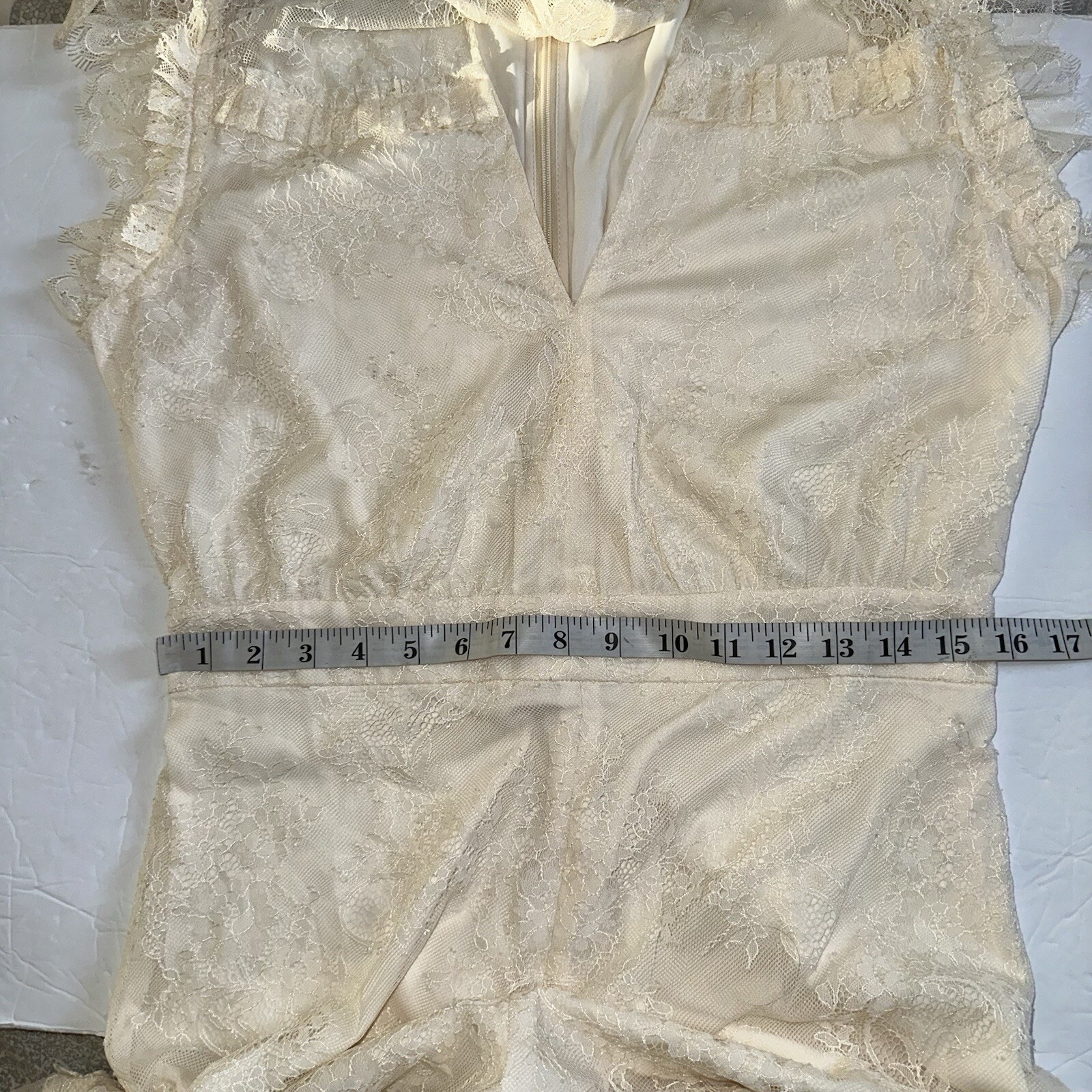Alexis Women’s Cream White Aurelia Chantilly Lace Neck Bow Keyhole Romper- XL