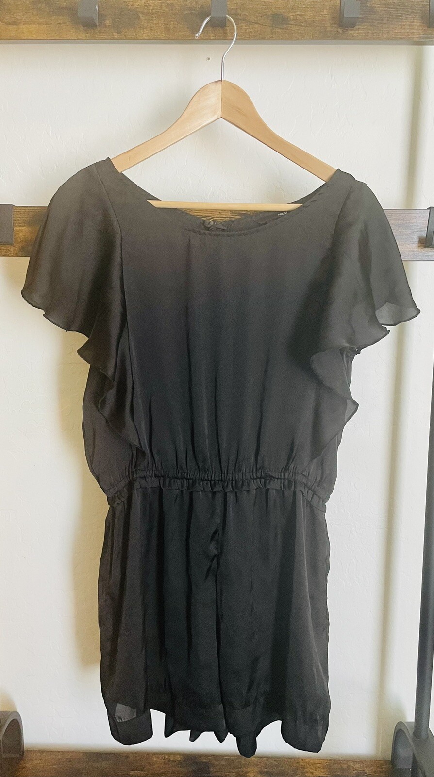 H&M Black Ruffle Romper Double Lined Size 12