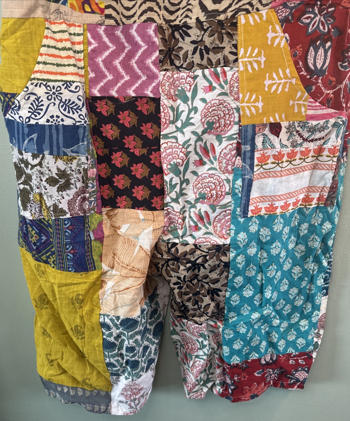 Ashley Taylor Shortalls Womens One Size Multicolor Patchwork Art Boho Overalls