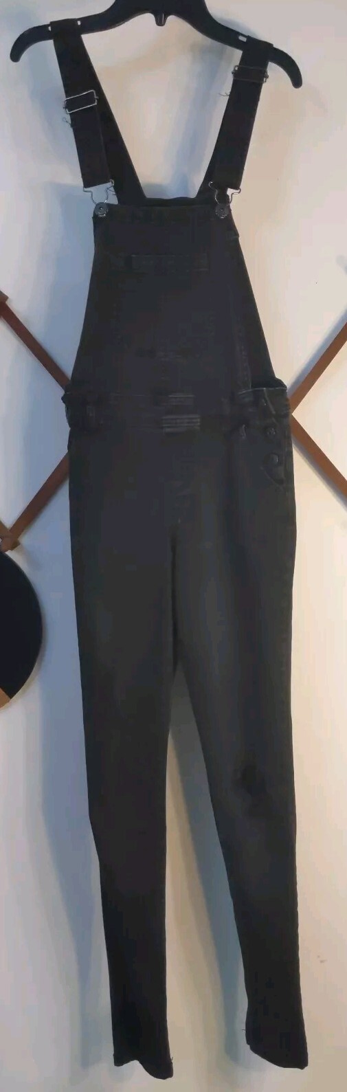 Vanilla Star Black Denim Distressed Overalls Sz M