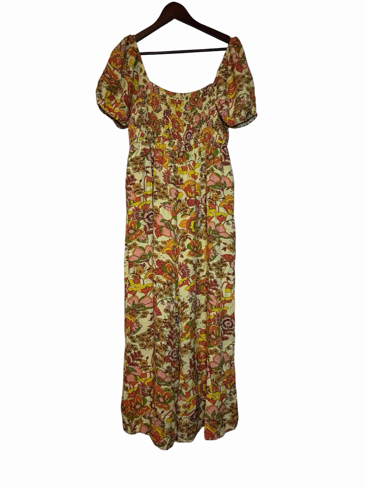 Cider Women’s Size 1X Floral Wide Leg Jumpsuit Pockets Smocked Bodice Boho
