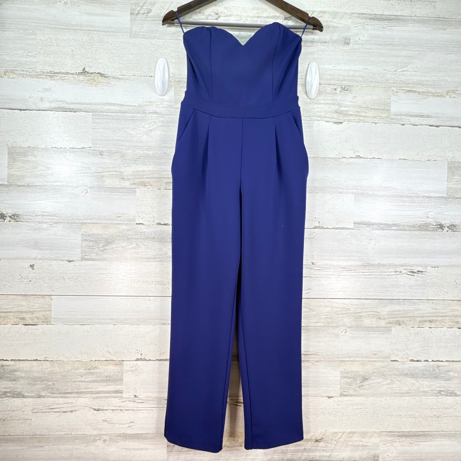 Express Royal Blue Strapless Sweetheart Neckline Jumpsuit Size 2 Pockets Evening