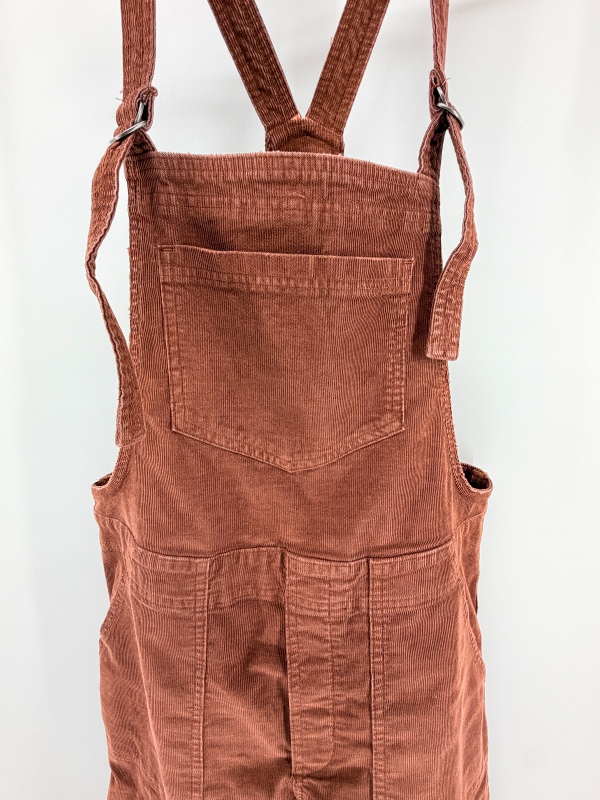 Aerie Corduroy Overalls W Medium Brown Adjustable Strap Raw Hem Tapered Leg Boho