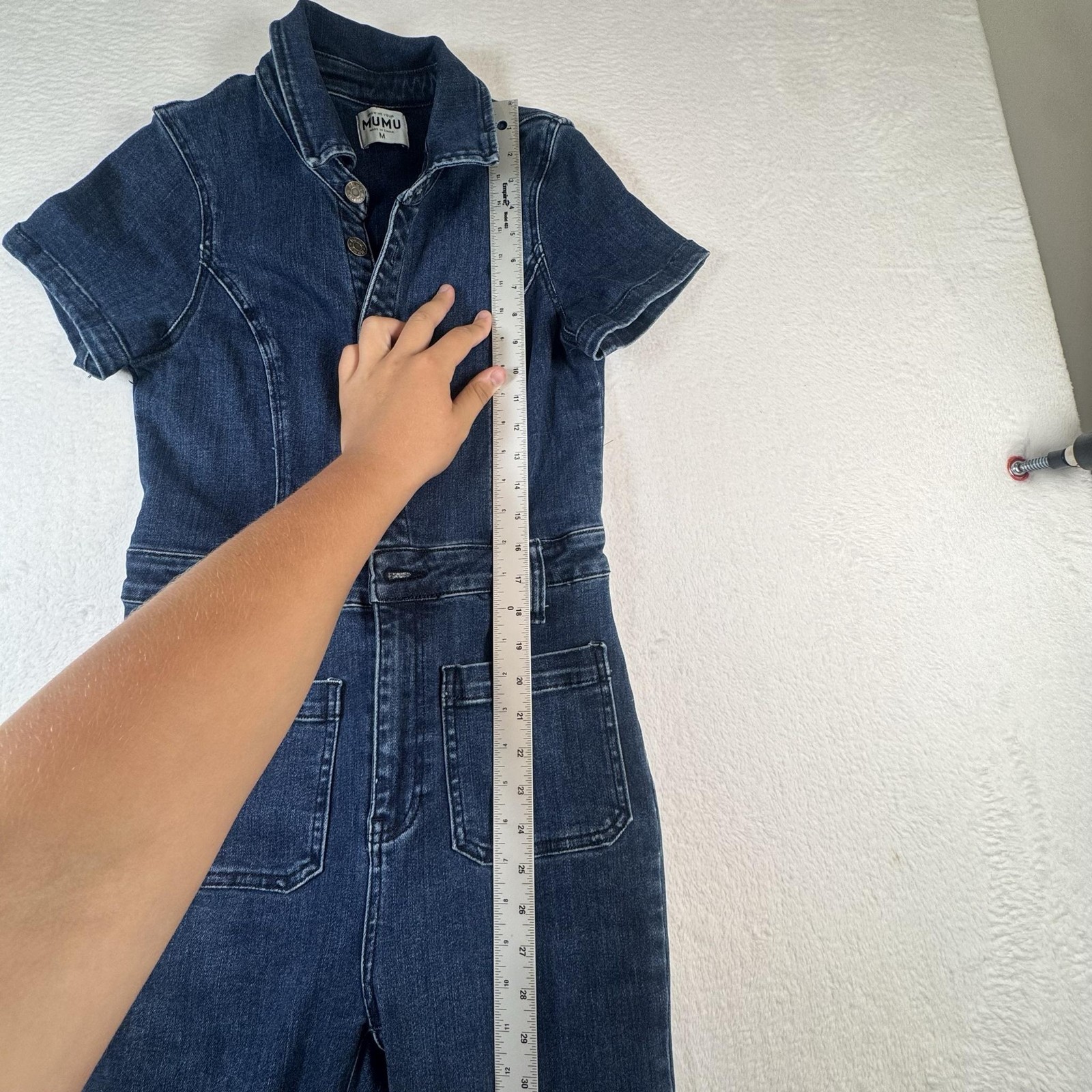Show Me Your Mumu Womens Medium Everhart Denim Jumpsuit Lunar Blue Flare Leg