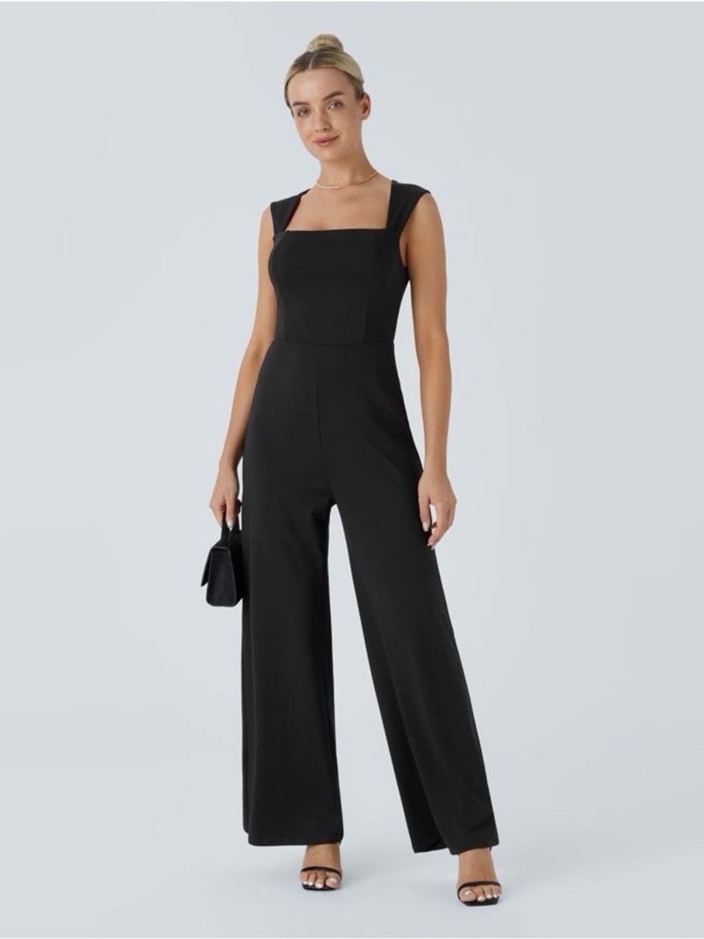 HALARA Black Square-Neck Wide-Leg Jumpsuit with Tank Straps