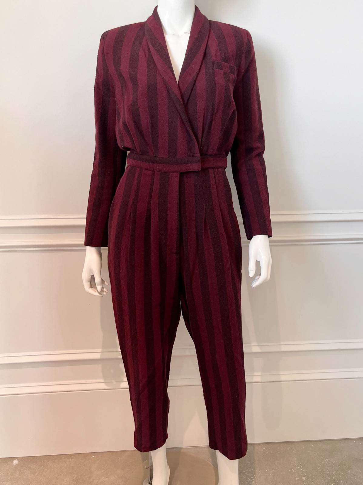 Heidi Merrick Striped Jumpsuit Size 2 Burgundy Red Black