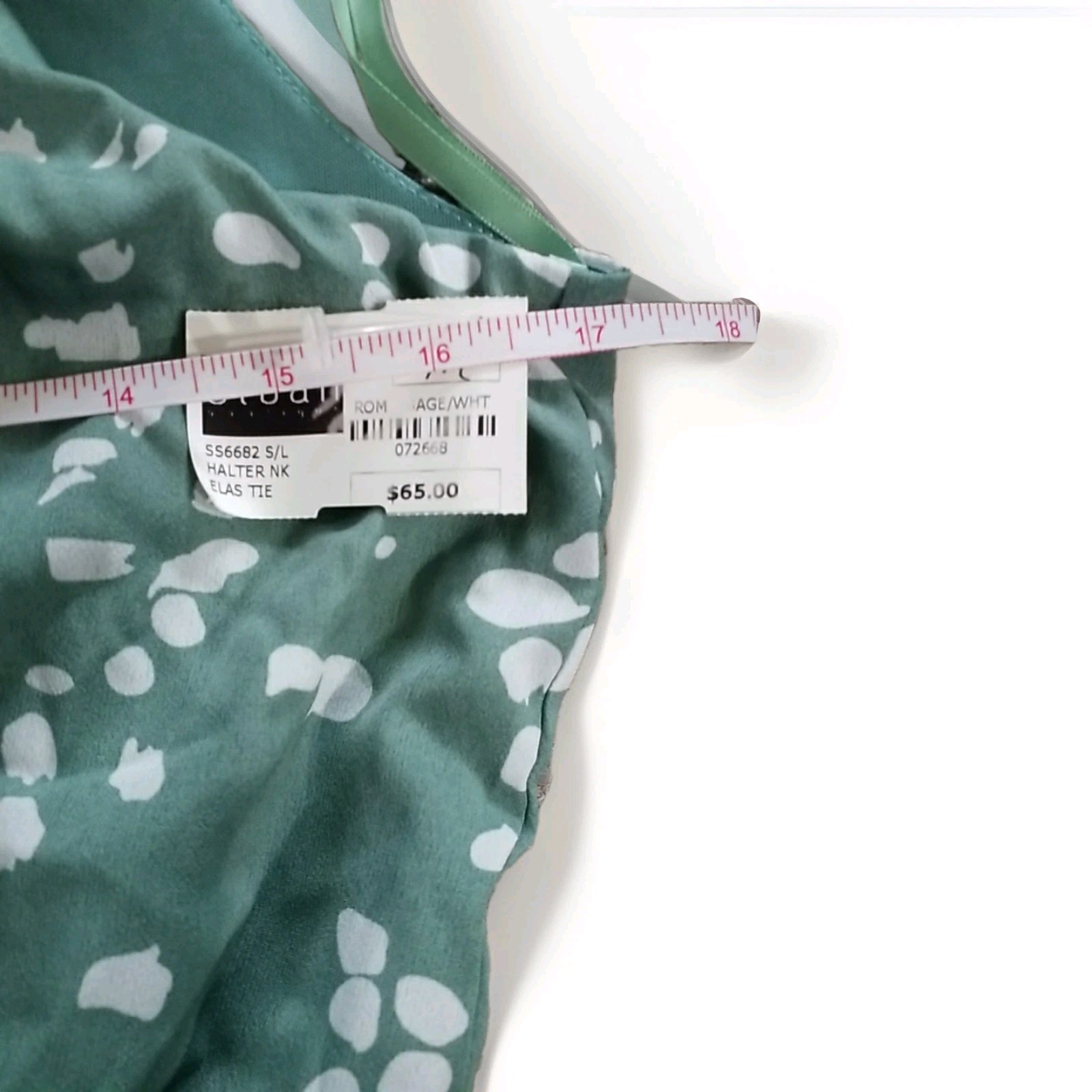 She + Sky Halter Neck Spotted Sage Green & White Romper Large Lined Shorts NWT
