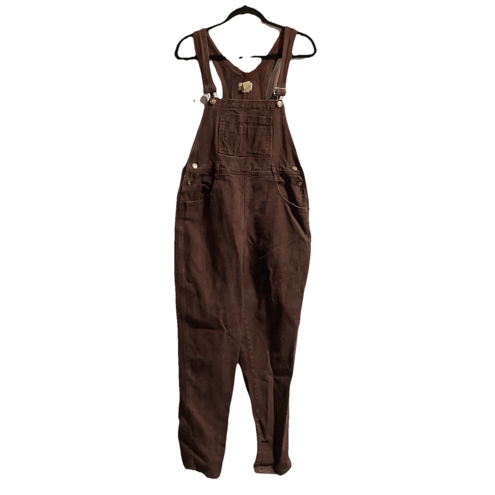 Vintage Moda Intl The London Jean Denim Overalls Size Large 100% Cotton Brown