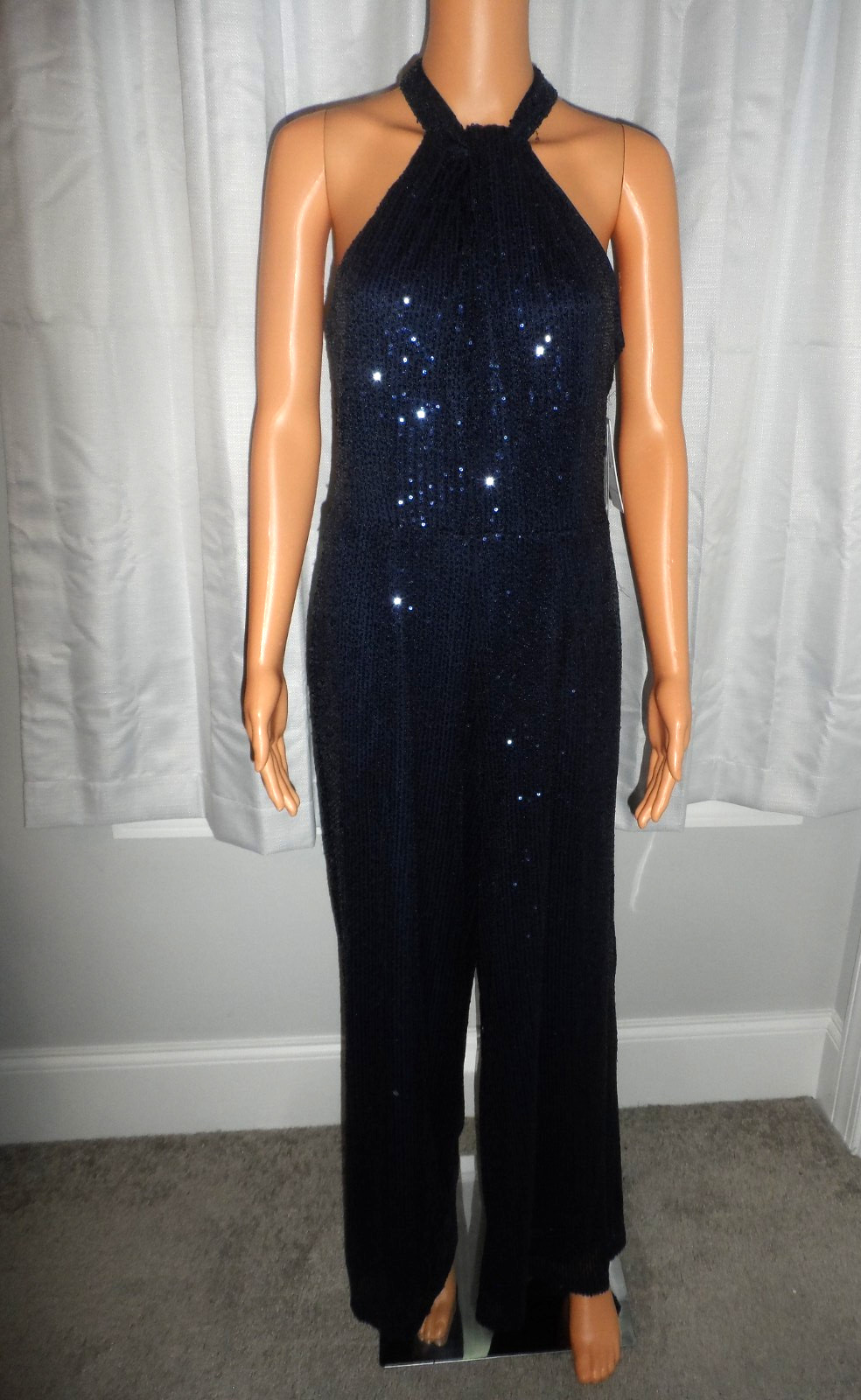 Beautiful Julia Jordan size 8 sleeveless navy blue sequin pantsuit jumpsuit NWT