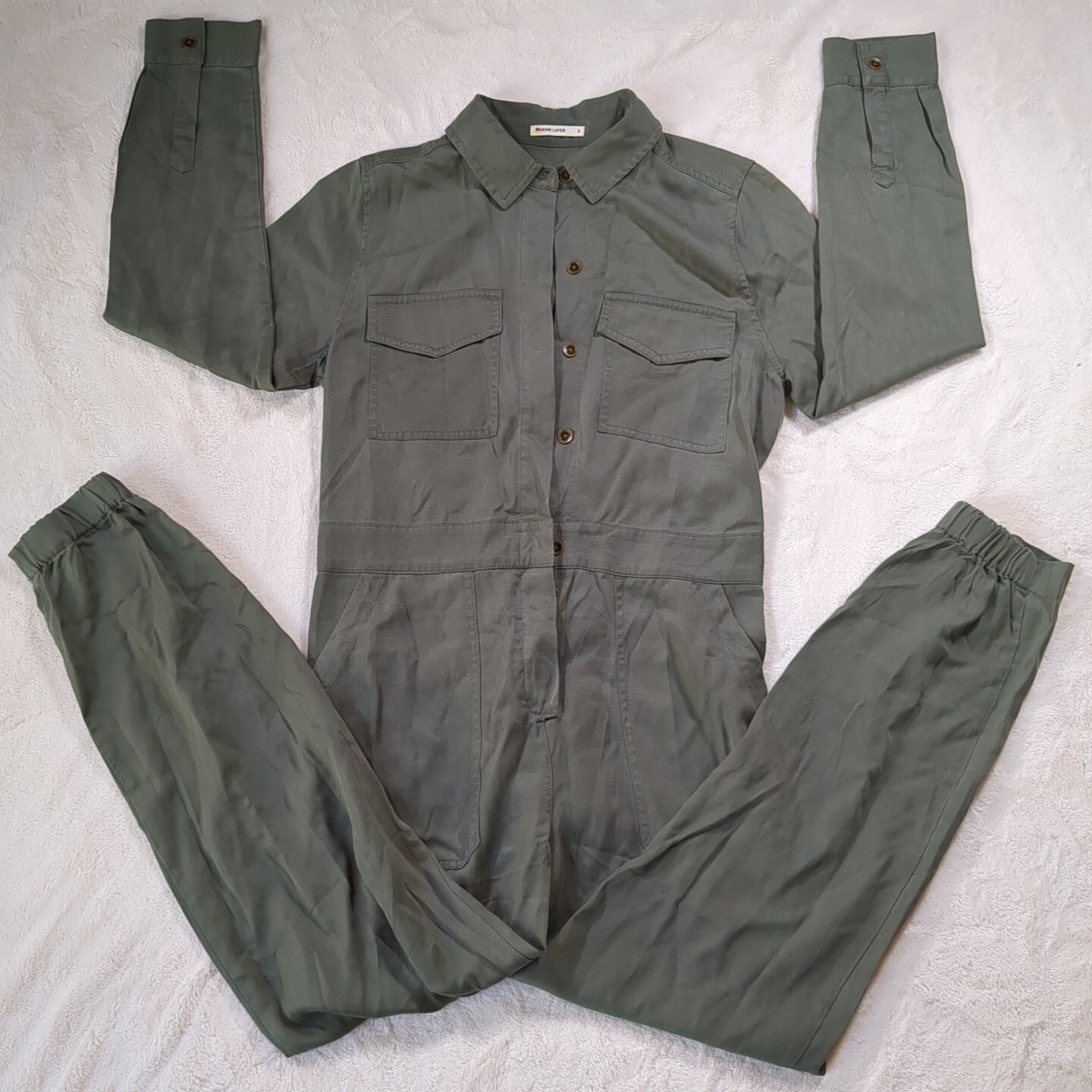 Marine Layer Frida Jumpsuit Women’s Size Small Olive Green Casual Long Sleeve