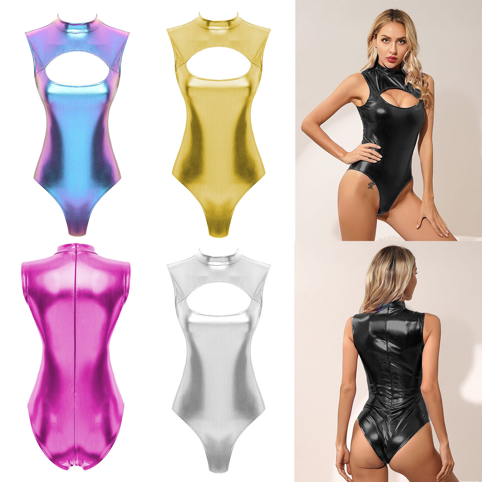 Womens Bodysuit Jumpsuit Catsuit Leotard Cutout Costume Sleeveless Bodycon