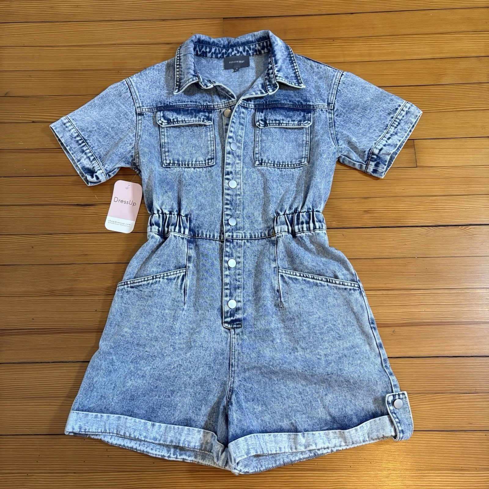 NWT Hudson Gray Denim Romper SZ S Casual Chic Utility Street Style 90’s Festival