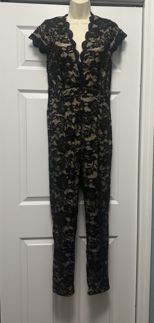 Shinestar Womens Black Lace Romper Cocktail Party New years Club Wear Size Large