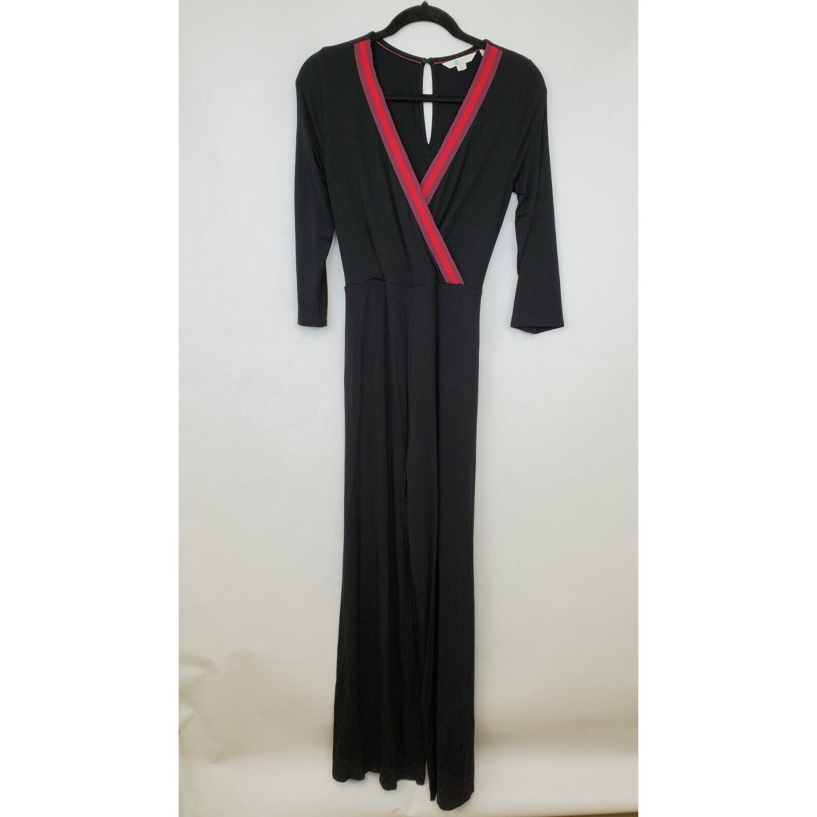 Boden Jumpsuit Womens Size 4 Isla Jersey Knit Wrap Wide Leg Long Sleeve Belted