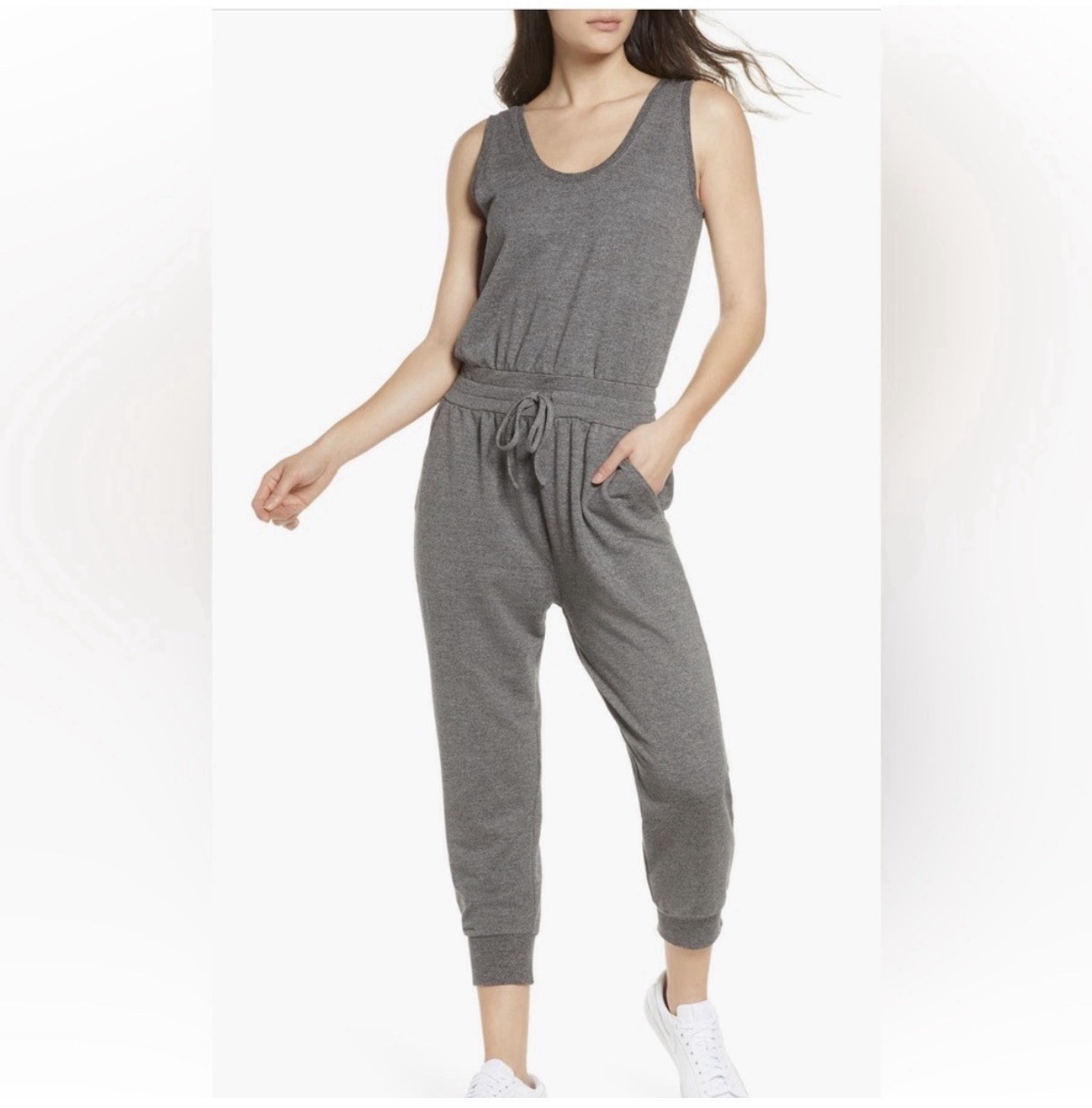 Zella Women’s Gray Knit Jogger Jumpsuit Size M Athleisure Casual Gorpcore Travel