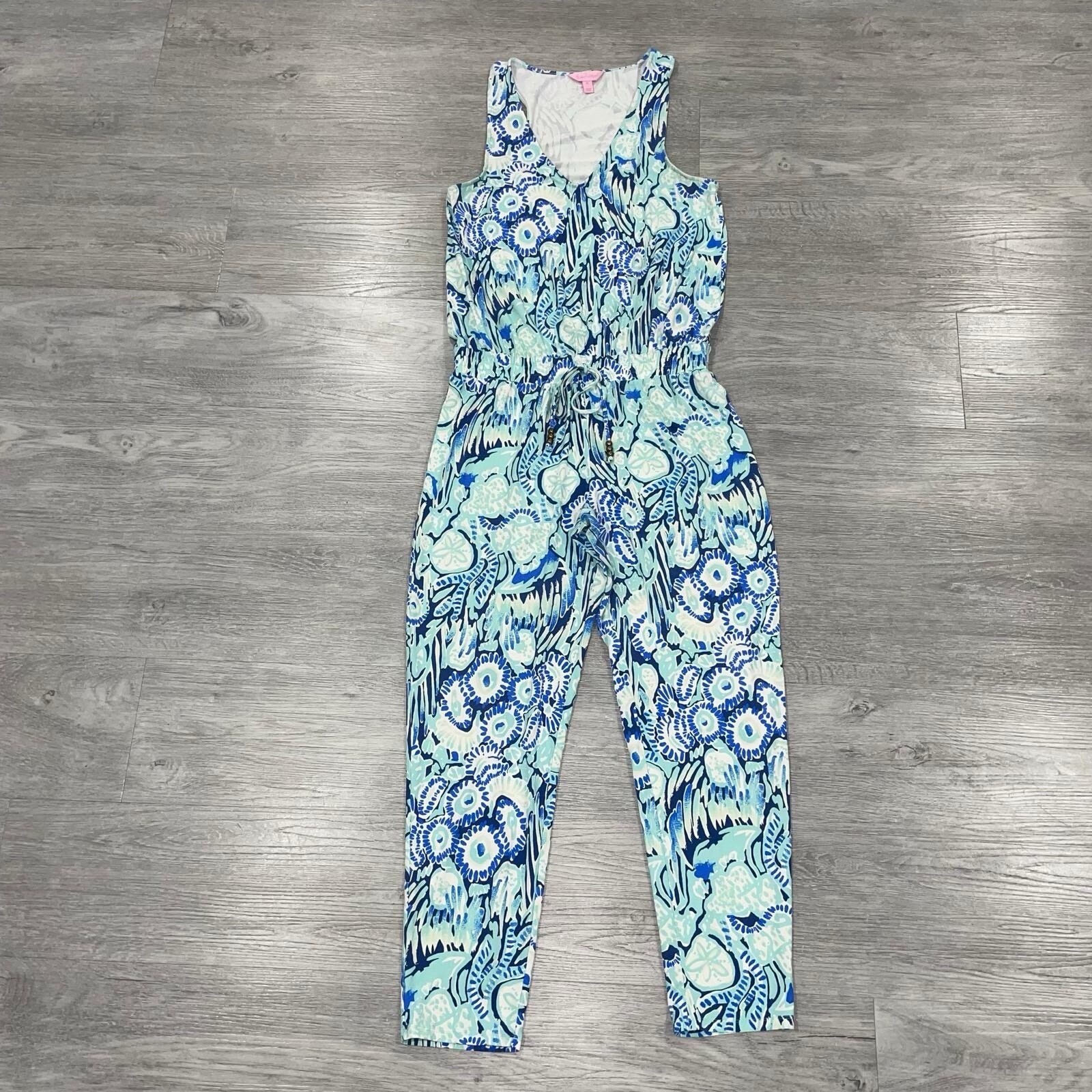 Lilly Pulitzer Women’s M Paulina Jumpsuit Multicolor Blue Green Floral Summer