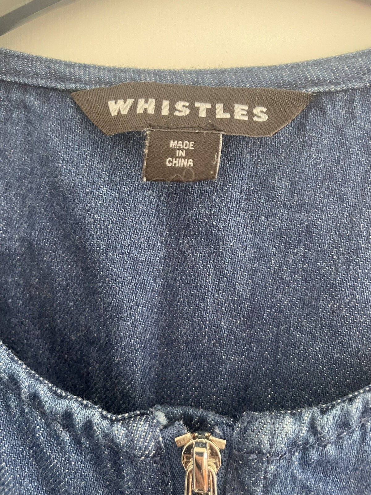 Whistles 100% Cotton Short Sleeve Blue Denim Jumpsuit with Tie Waist, Size UK 8