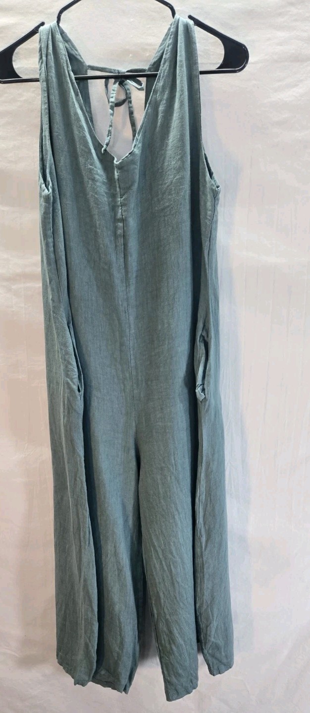 SAGA Made In Italy Romper Jumpsuit Pockets Linen Blue One Size