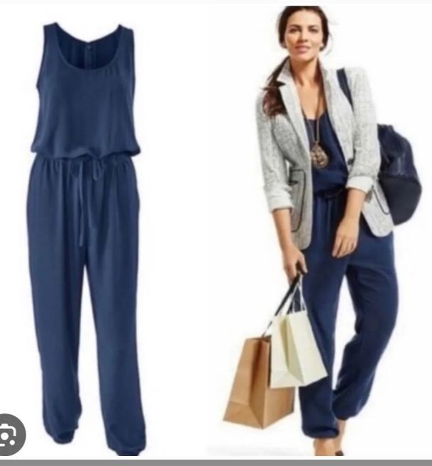 Cabi French Navy Jumpsuit #303 Medium Travel Quick Dry