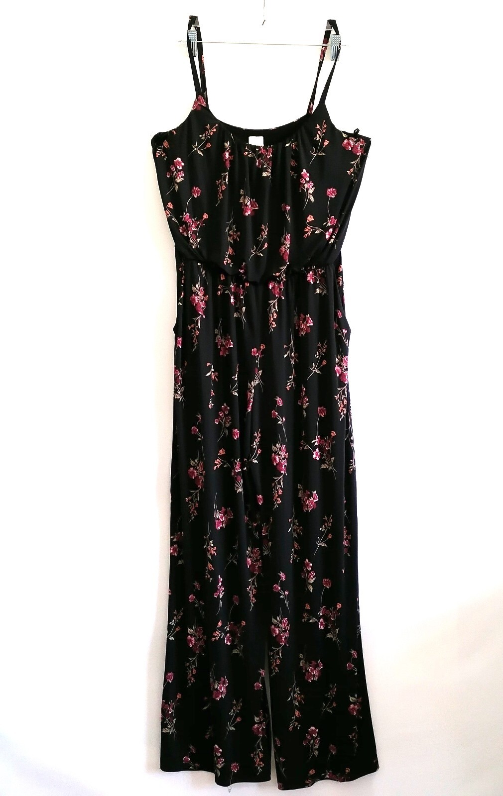 Kaileigh Womens Black Sleeveless Floral Print Y2K Preppy Straight Jumpsuit Sz L