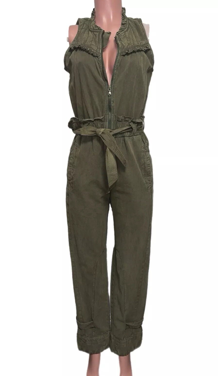 Sea Ny Camo Army Green Zipper Pockets Belted Jumpsuit Distressed Style 4 Quilted