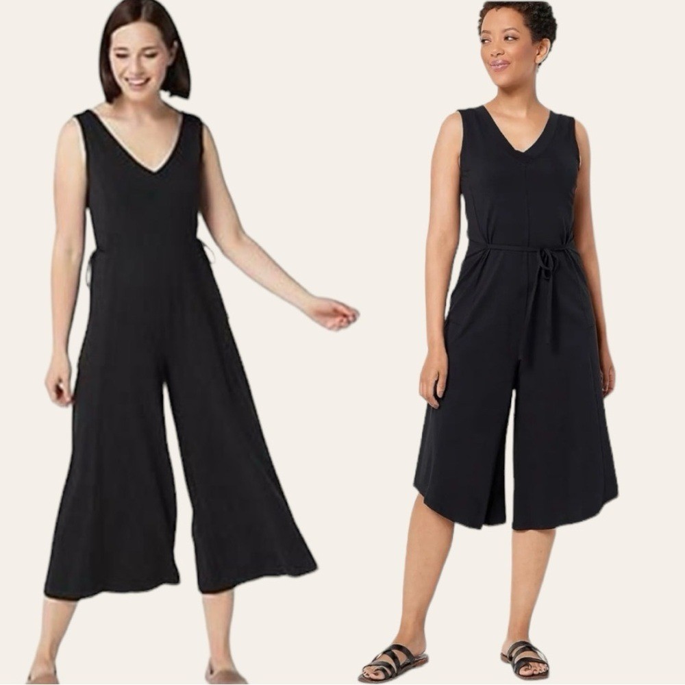 Any Body Black Cropped Cozy Soft Jumpsuit Casual Comfort Lightweight Sz Medium