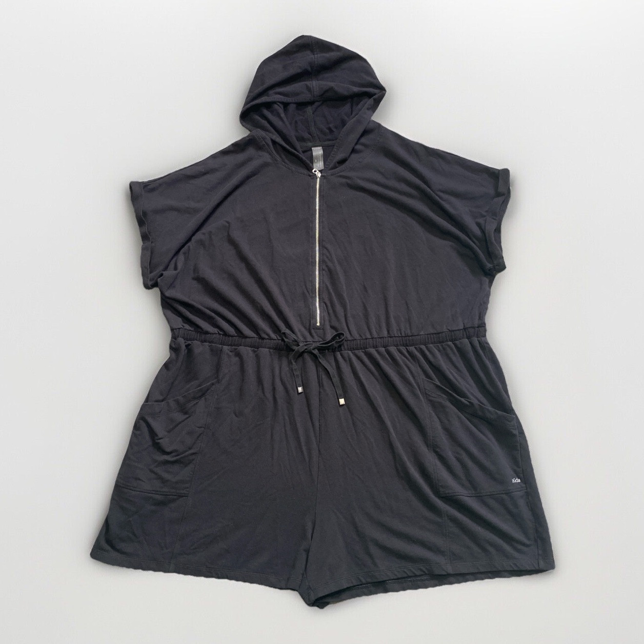 Zuda Z-Knit Romper 4X Hooded Pockets Black Soft Stretch Jumpsuit Casual Cozy