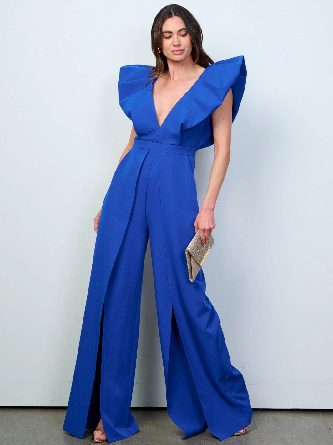 Royal Blue Wide Leg Jumpsuit Size Medium Split Leg Open Back