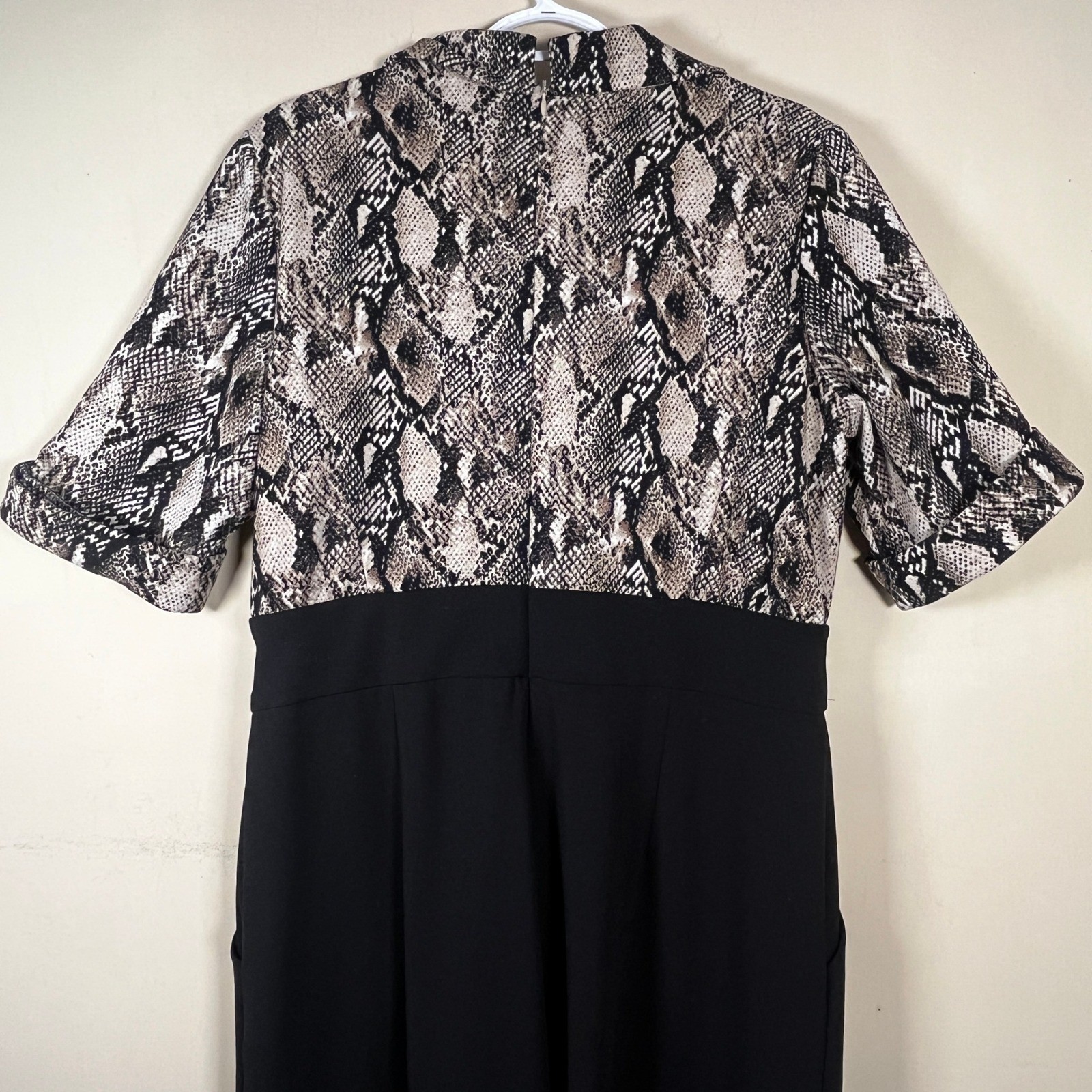 Shelby & Palmer Snakeskin Print Wide Leg Jumpsuit Black Tan 14 Mob Wife Evening