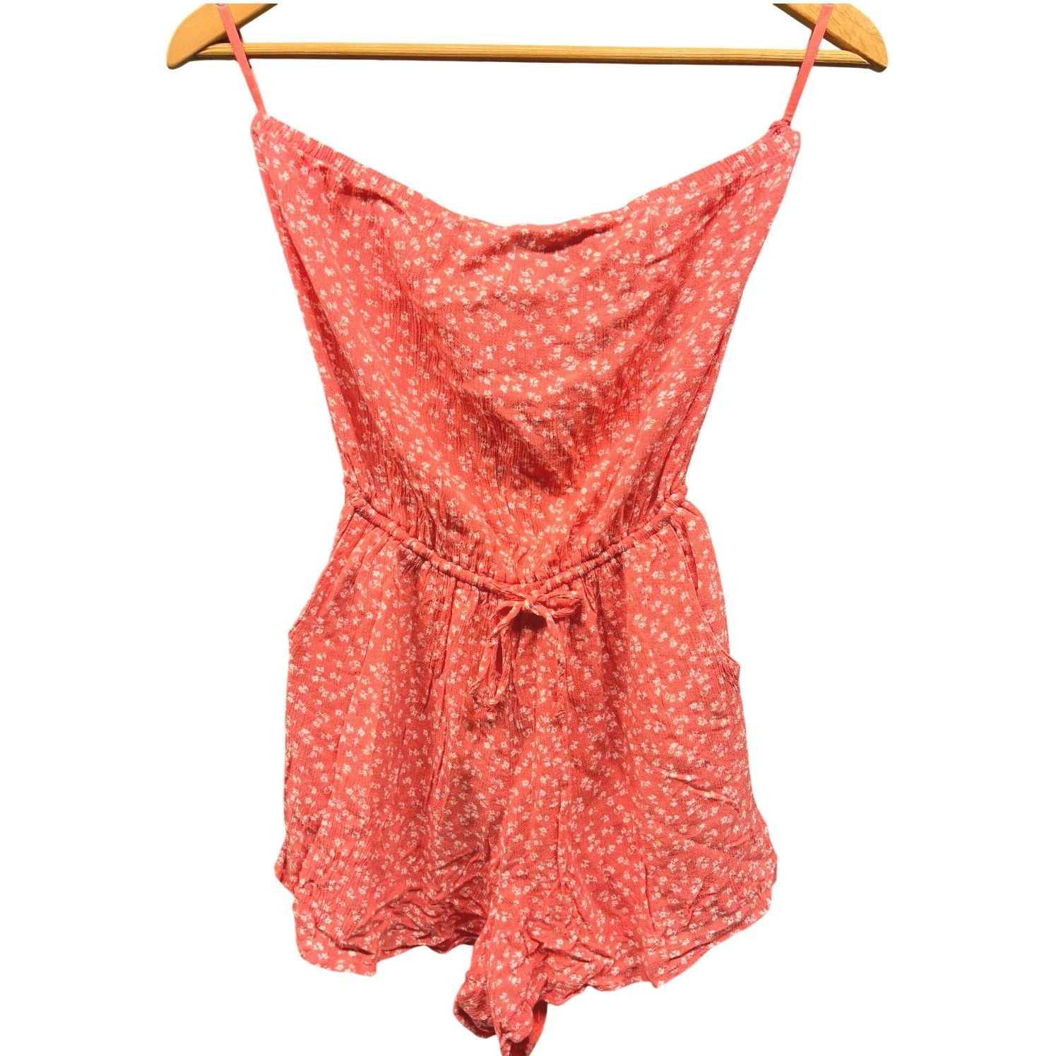 Hollister Romper Women’s Small Orange Floral Spaghetti Strap Drawstring Waist