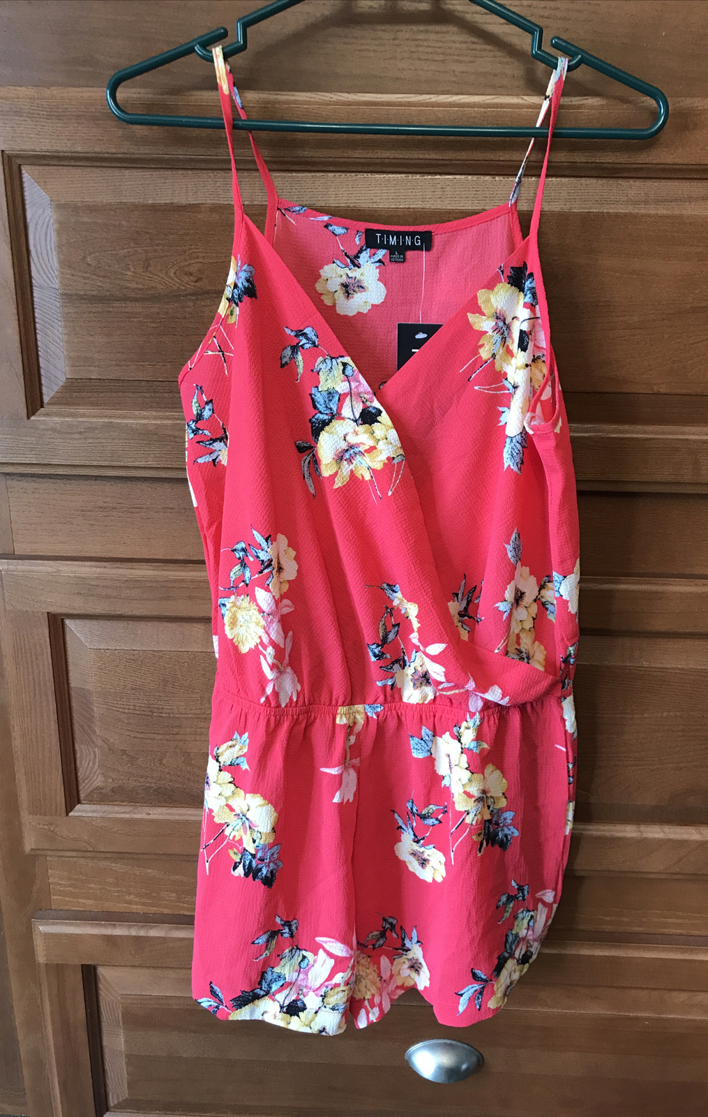 Timing, Red Floral Romper L Tank Top NWT V Neck B1031