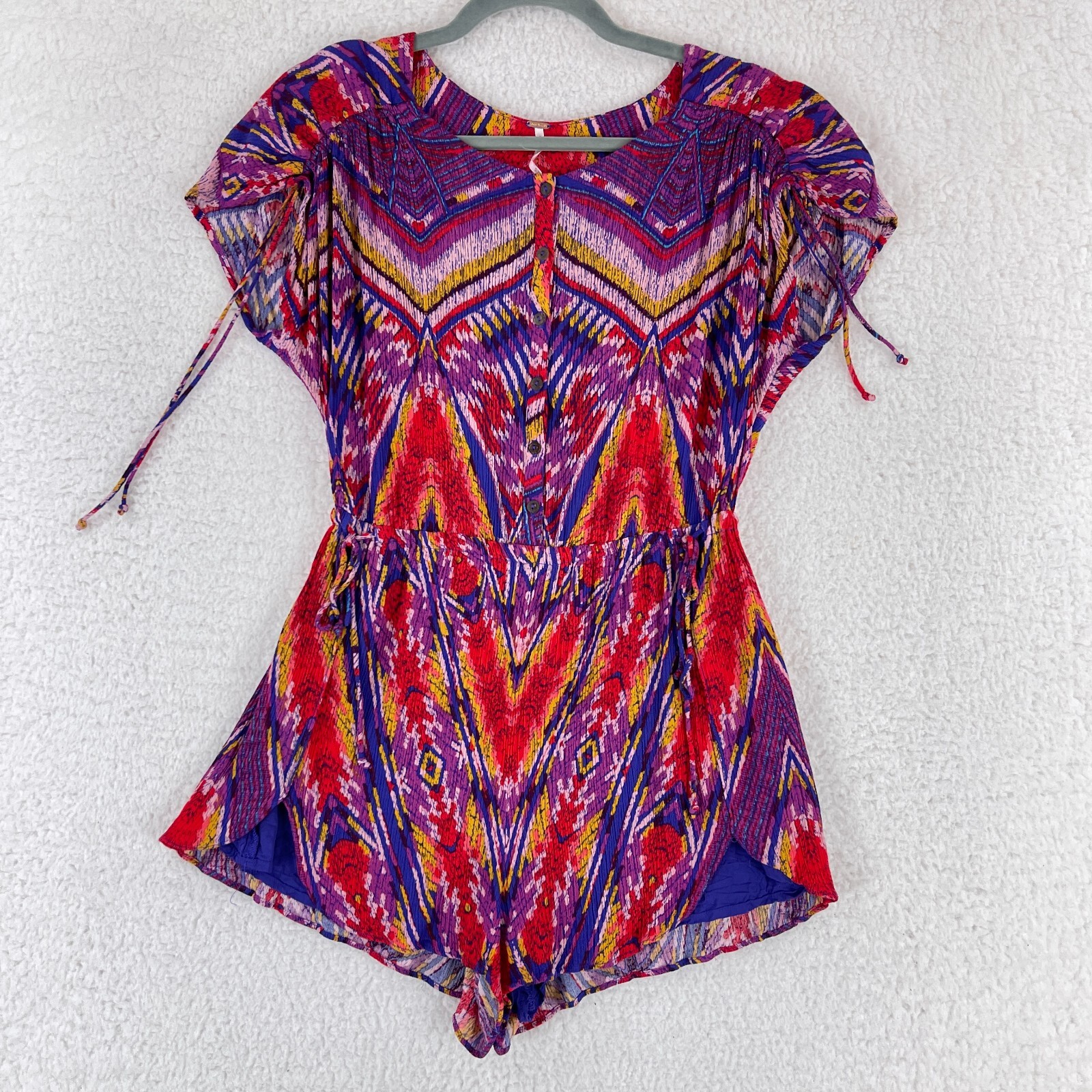 Free People Dream All Night Printed Romper Womens XS Short Sleeve Playsuit Boho