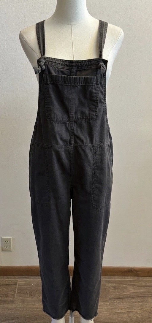 Aerie Charcoal Gray Overalls Womens M Relaxed Straight Leg Utility Raw Hem