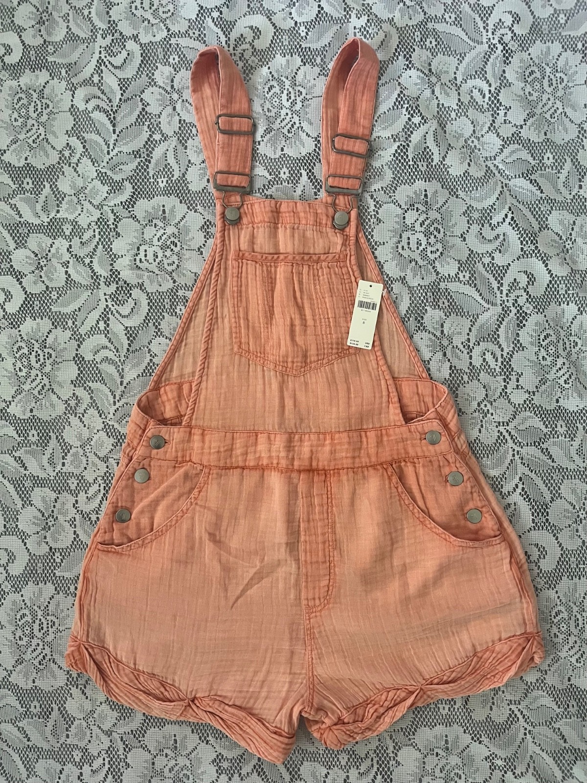 PILCRO BY ANTHROPOLOGIE Gauze Micro Overalls Women’s Size 8 Peach NWT