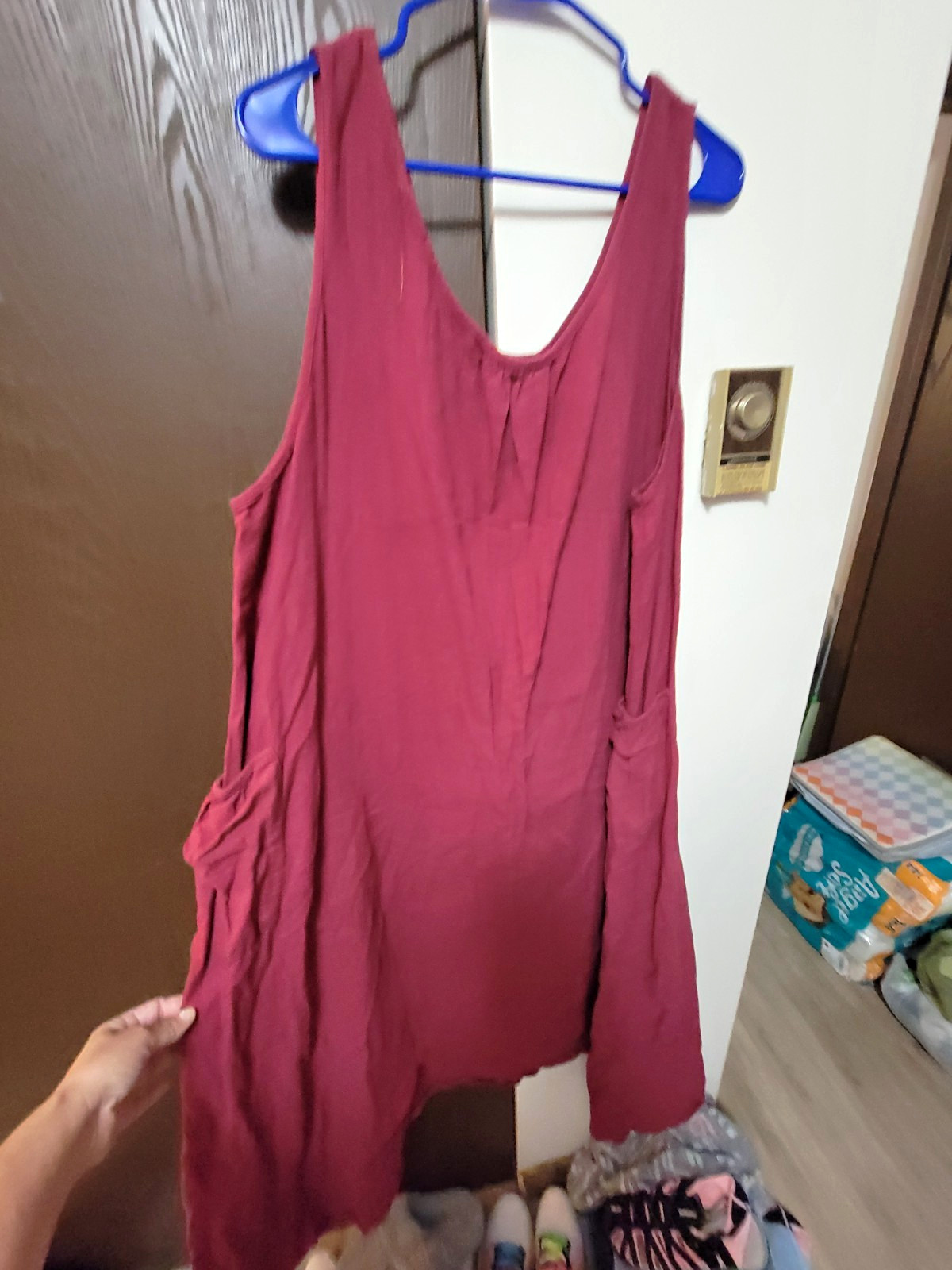 Zanzea Burgundy Women’s 5XL Plus Scoop Neck Sleeveless Solid Pocket Dress