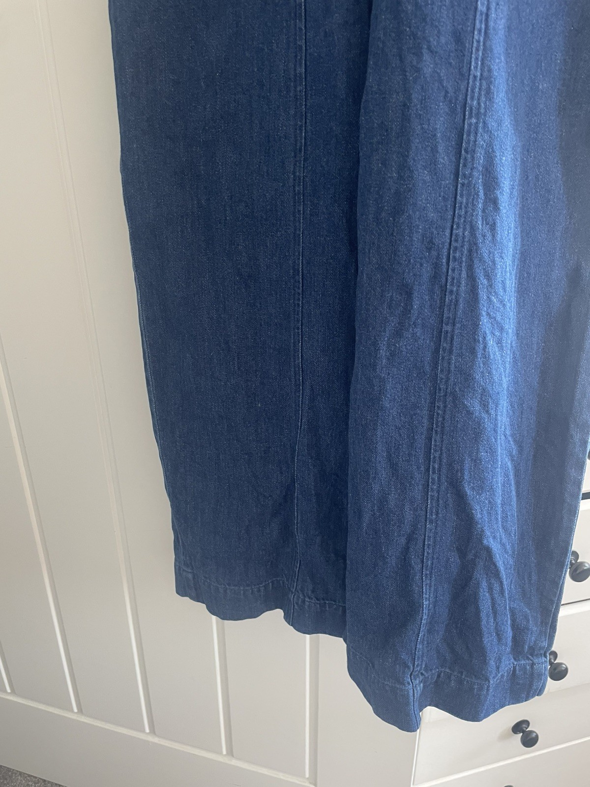 Whistles 100% Cotton Short Sleeve Blue Denim Jumpsuit with Tie Waist, Size UK 8