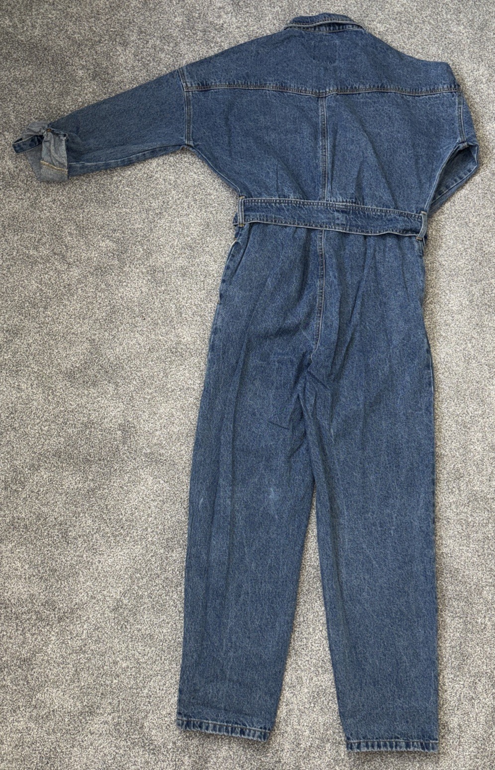 PRIMARK DENIM CO. DARK DENIM CONTRAST STITCH O RING LONG SLEEVE JUMPSUIT SIZE 10
