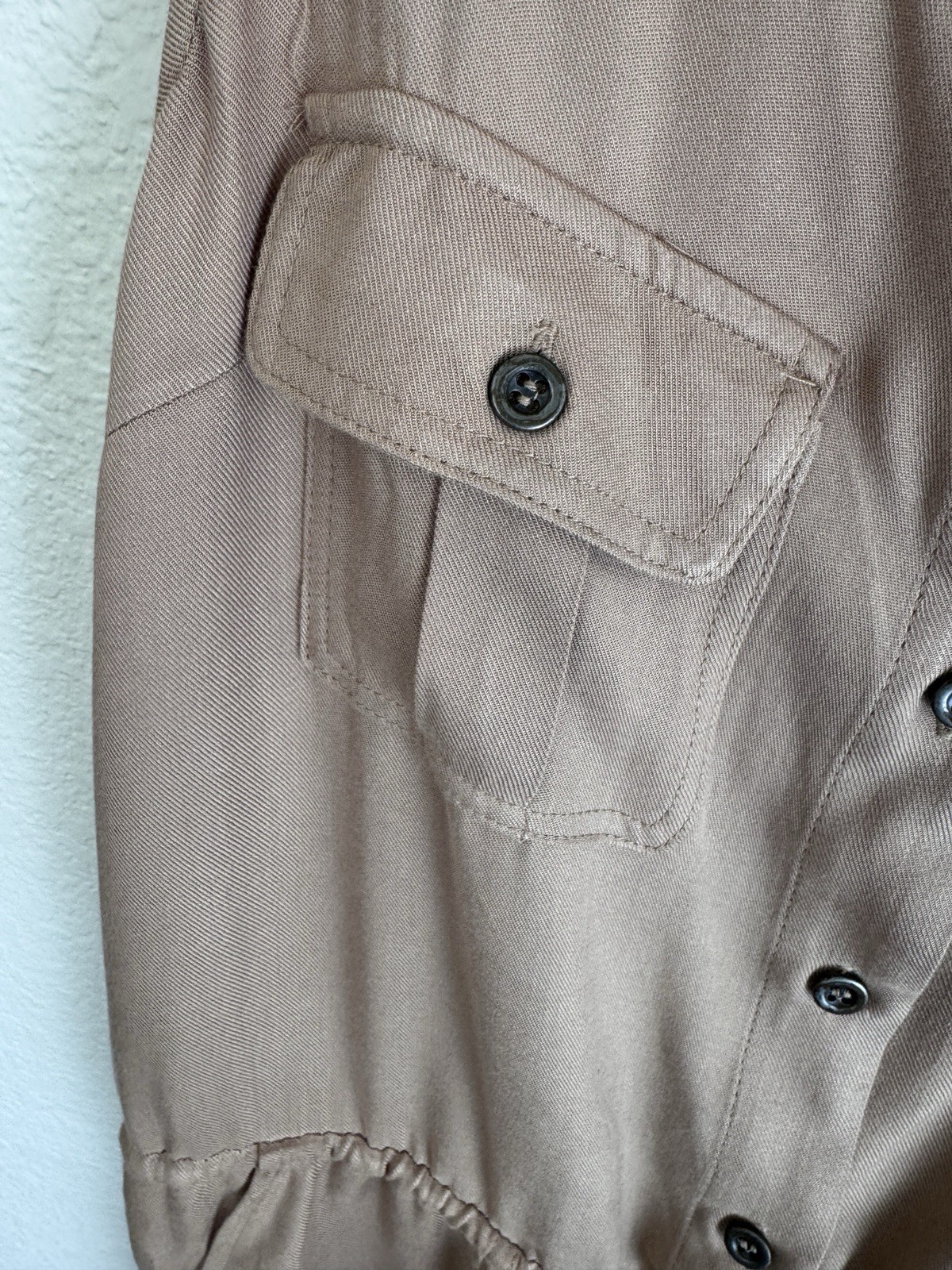 Iris Sleeveless Drawstring Utility Romper in Khaki Size M