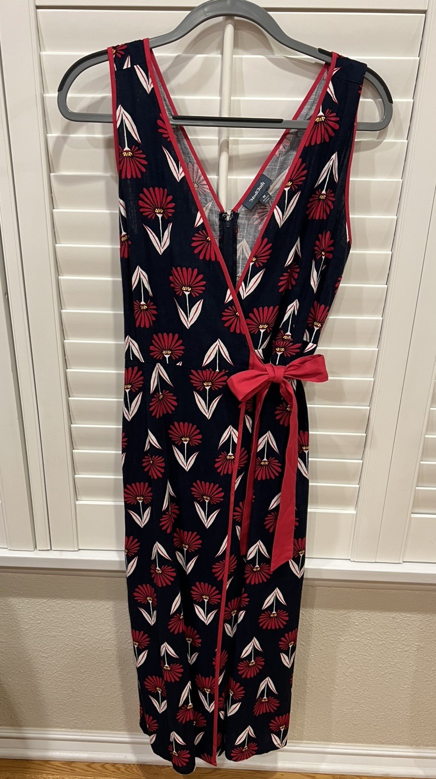 ModCloth Women M Jumpsuit Wide Leg Tie Waist Cropped Boho Flowercore Navy Fushia