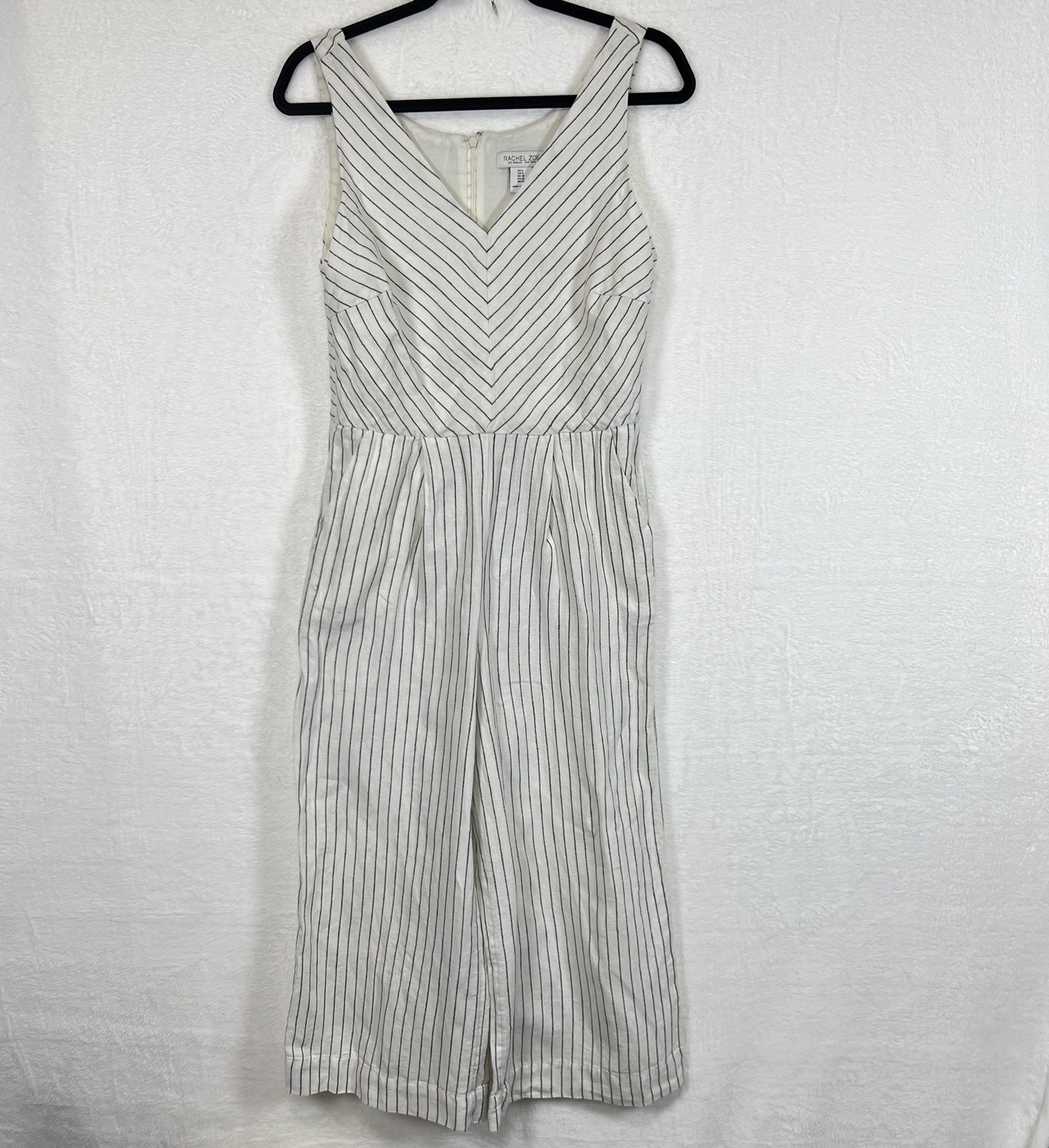 Rachel Zoe Jumpsuit Women’s 6 White Black Stripe Cropped Linen Blend Wide Leg